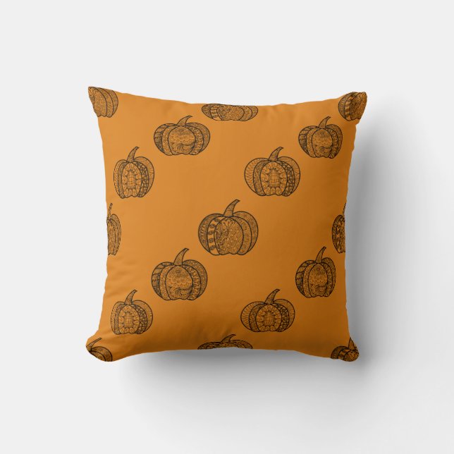 Halloween Zentangle® inspired boho pumpkins Autumn Cushion (Front)