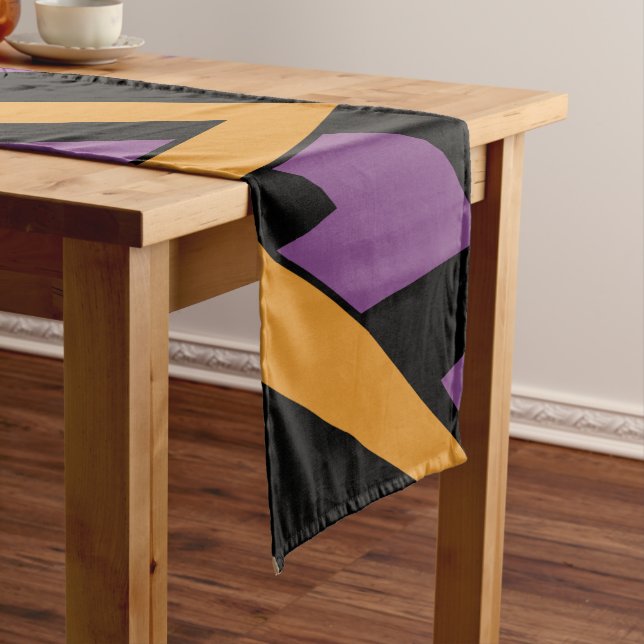 Halloween Zig Zags Orange Purple Long Table Runner (In Situ)