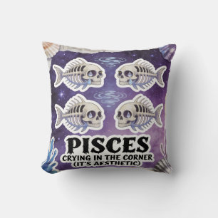 Halloween Zodiac Pisces Skeleton Birthday Gift Cushion