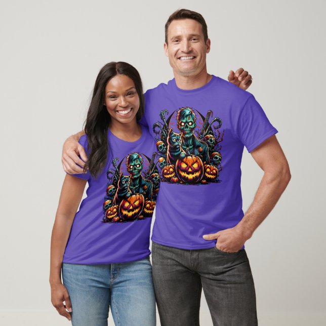 Halloween Zombie and Cat T-Shirt (Unisex)