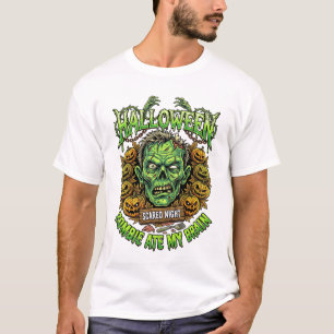 Halloween Zombie Ate Brain Green Head Pumpkins Cha T-Shirt