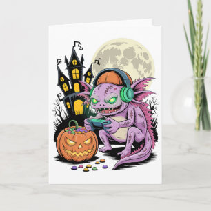 Halloween Zombie Axolotl Gamer Haunted Castle Vide Card