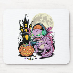 Halloween Zombie Axolotl Gamer Haunted Castle Vide Mouse Mat