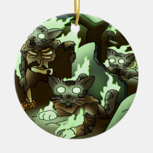 Halloween Zombie Cats Ceramic Tree Decoration