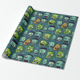 Halloween zombie design with green background wrapping paper