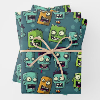 Halloween zombie design with green background wrapping paper sheet