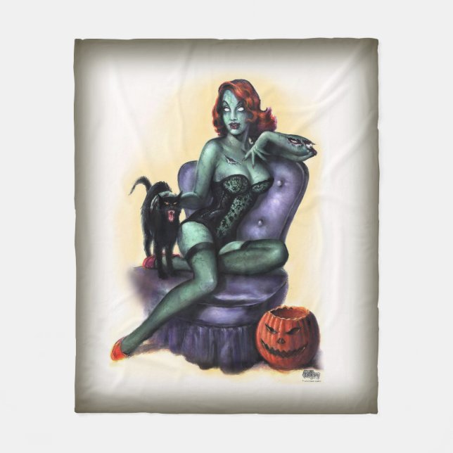Halloween Zombie Girl Pin Up Fleece Blanket (Front)