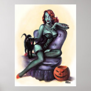 Halloween Zombie Girl Pin Up Poster