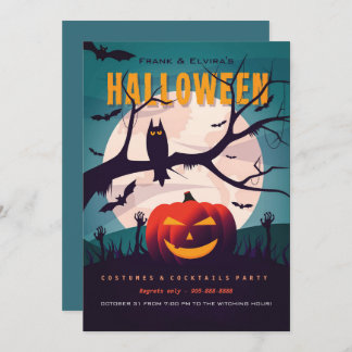 Halloween zombie graveyard costume party invitation