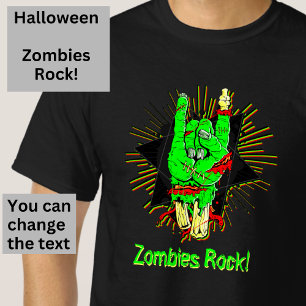 Halloween Zombie Green Hand Bones Blood Rock On T-Shirt