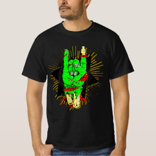 Halloween Zombie Green Hand Bones Blood Rock On T T-Shirt