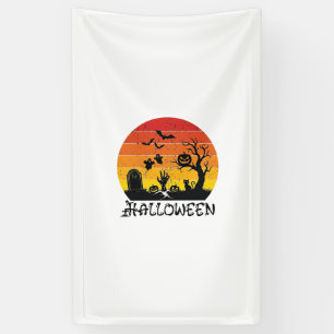 Halloween Zombie Hand Tombstone Tree Black Cat Bat Banner