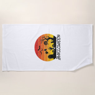 Halloween Zombie Hand Tombstone Tree Black Cat Bat Beach Towel