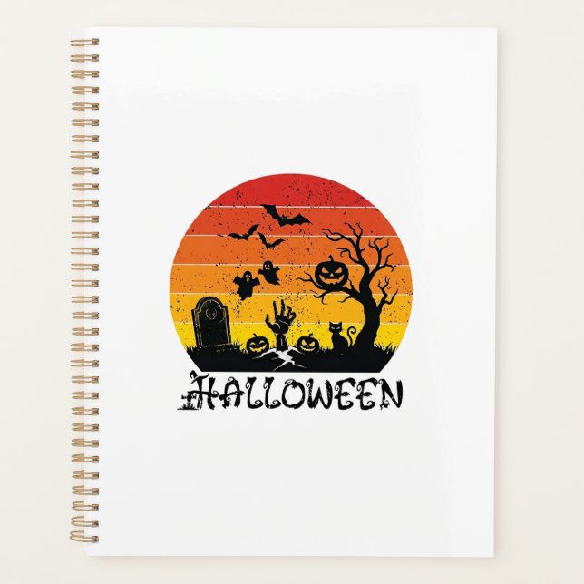 Halloween Zombie Hand Tombstone Tree Black Cat Bat Planner (Front)