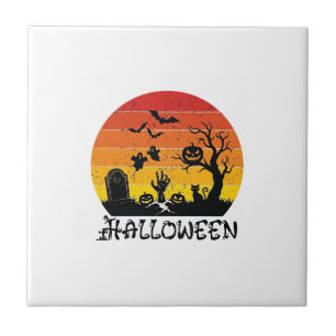 Halloween Zombie Hand Tombstone Tree Black Cat Bat Tile