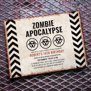 Halloween zombie party with biohazard icons invitation
