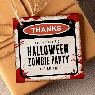 Halloween zombie party with blood favour tags