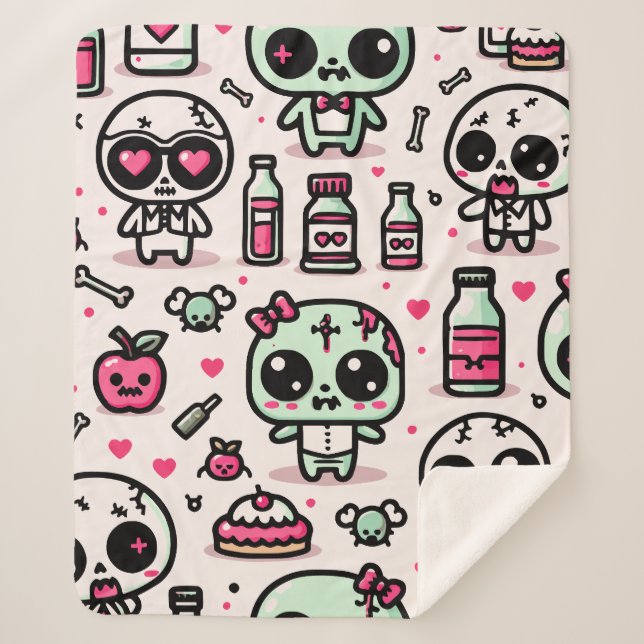 Halloween Zombie Pattern Sherpa Blanket (Front)