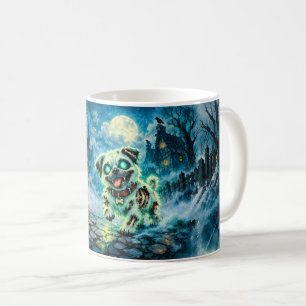 Halloween Zombie Pug in Night City Coffee Mug