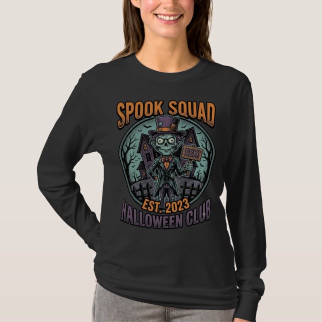 Halloween Zombie Shirt Funny Spook Squad Engraved  (Front)