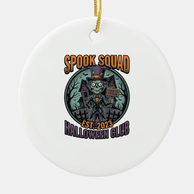 Halloween Zombie Shirt Funny Spook Squad Engraved  Ceramic Tree Decoration (Front)
