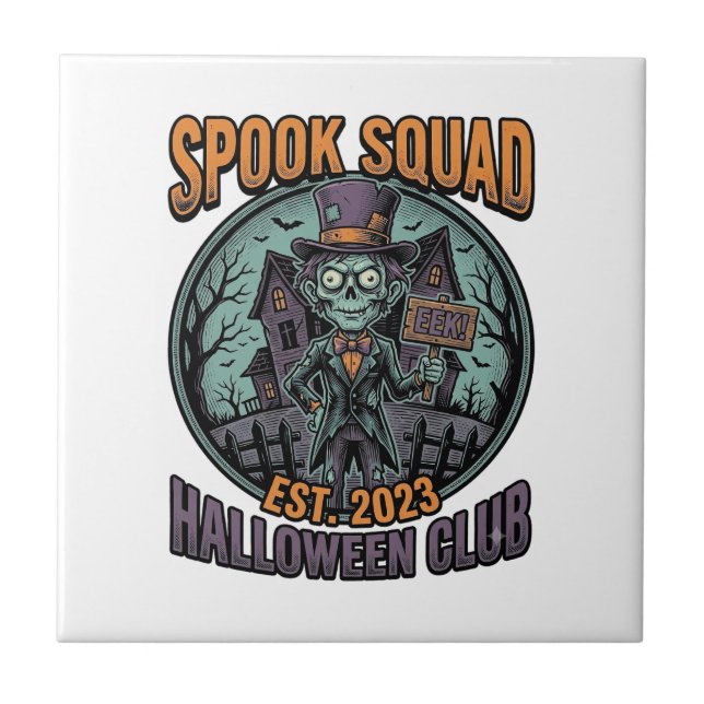 Halloween Zombie Shirt Funny Spook Squad Engraved  Tile (Front)