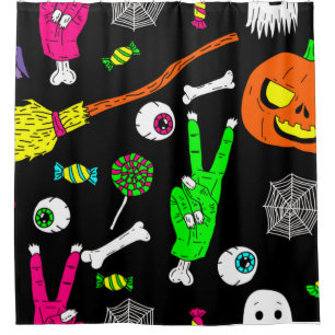 Halloween zombie skulls shower curtain