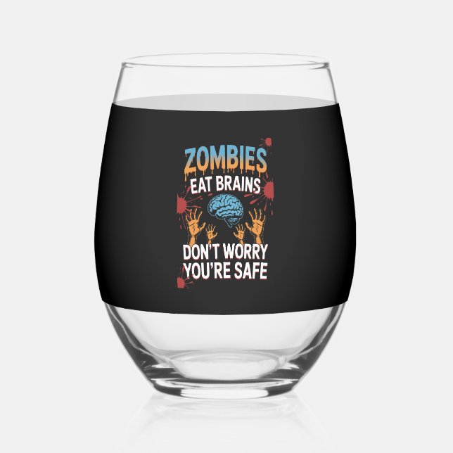 Halloween Zombie Stemless Wine Glass (Front)