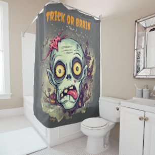 Halloween, Zombie,Trick or Brain, Scary, Spooky Shower Curtain