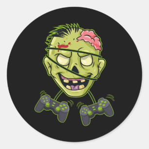 Halloween Zombie Video Gamer Controllers Boys Kids Classic Round Sticker