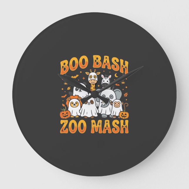 Halloween Zoo Animals Boo Bash Zoo Mash_1 Large Clock (Front)