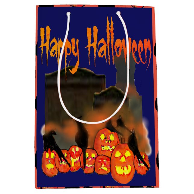 HalloweenGift Bag with Pumpkins and Blackbirds (Front)