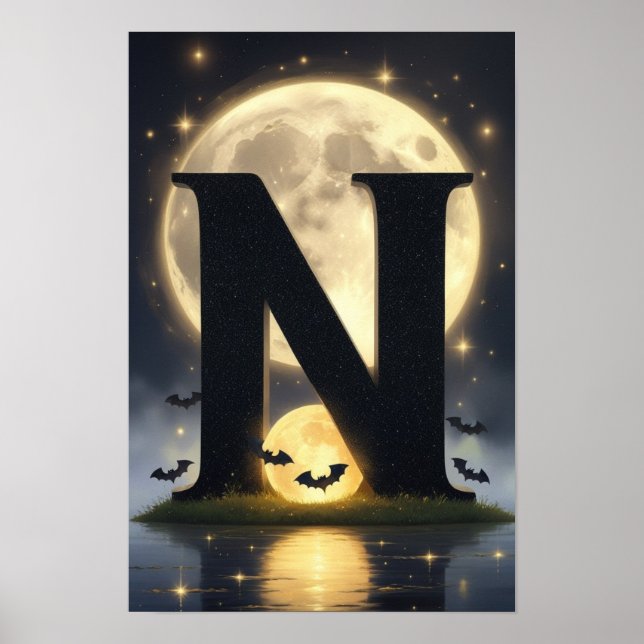 HalloweenGlowing Letter N Wall Art for Kids Rooms  (Front)