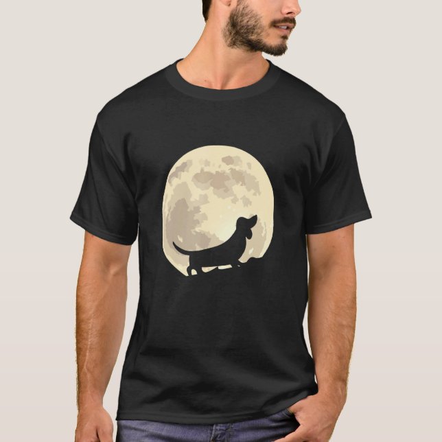 Halloweenie Dachshund Halloween Werewolf Full Moon T-Shirt (Front)