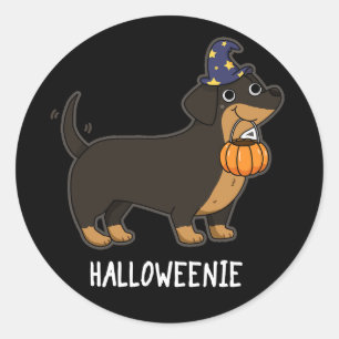 Halloweenie Funny Sausage Dog Pun Dark BG Classic Round Sticker