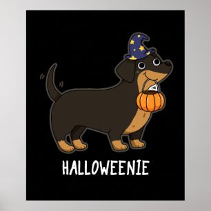 Halloweenie Funny Sausage Dog Pun Dark BG Poster