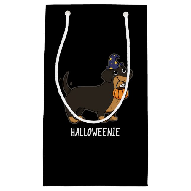Halloweenie Funny Sausage Dog Pun Dark BG Small Gift Bag (Front)