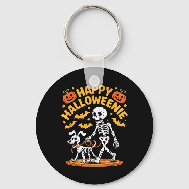 Halloweenie Skeleton Walk Funny Dog Lover Key Ring (Front)