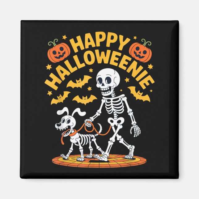 Halloweenie Skeleton Walk Funny Dog Lover Magnet (Front)