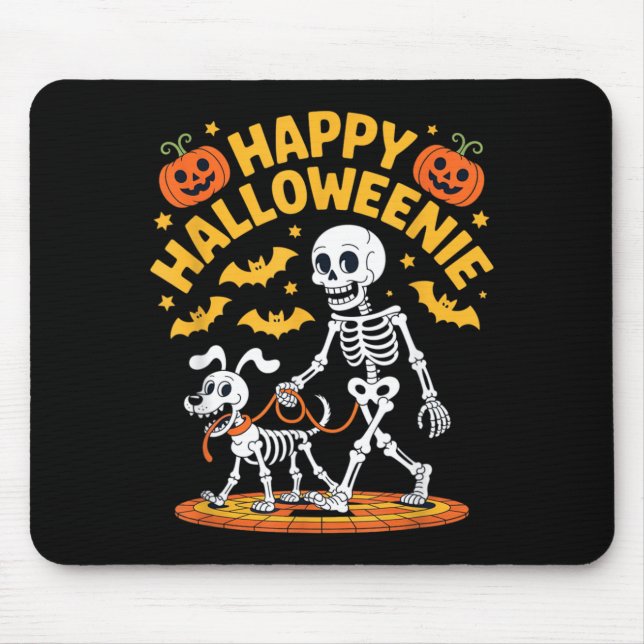 Halloweenie Skeleton Walk Funny Dog Lover Mouse Mat (Front)