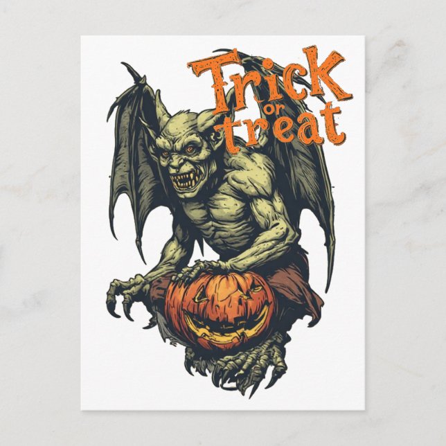 Halloween's Gothic Gargoyle on a Holiday Postcard (Front)