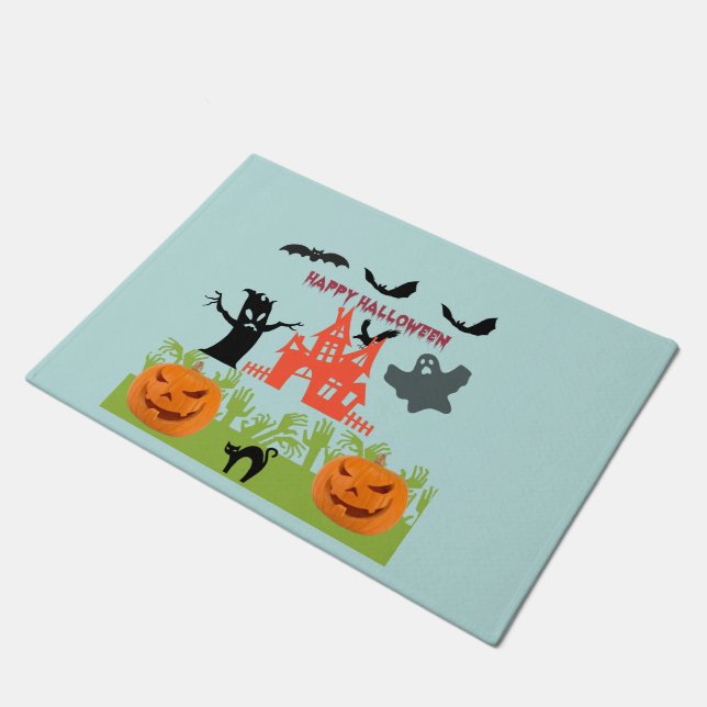 Halloween's Haunted House, Pumpkins, Ghosts Doormat (Angled)