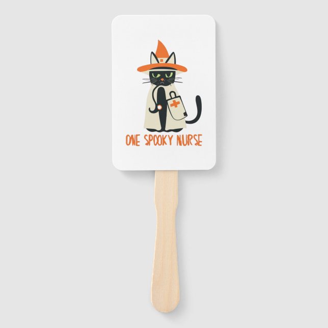 Halloween's Purrfect Blend - One Spooky Nurse Cat  Hand Fan (Front)