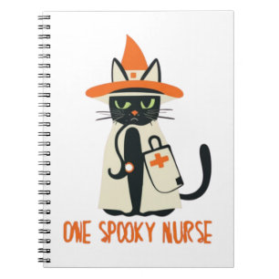 Halloween's Purrfect Blend - One Spooky Nurse Cat  Notebook