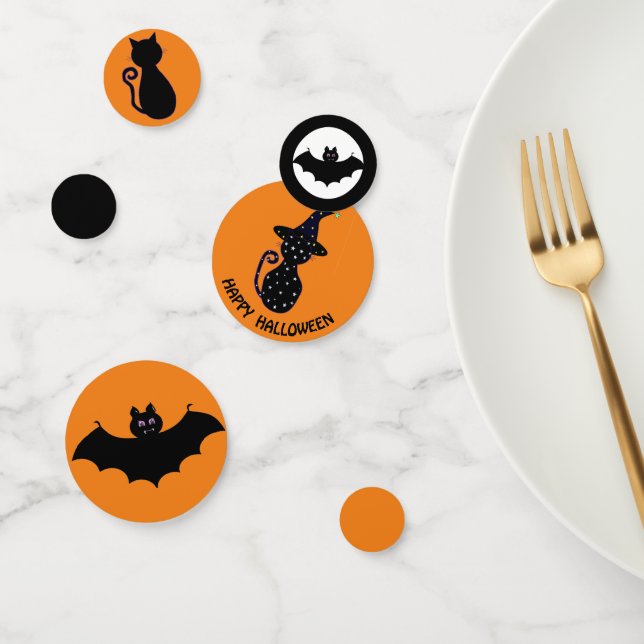 Hallowen black cats & flying bats confetti (Group)