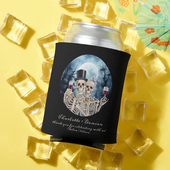 Hallowen Gothic Skulls Tarot The Lovers Wedding Can Cooler (In Situ Summer)