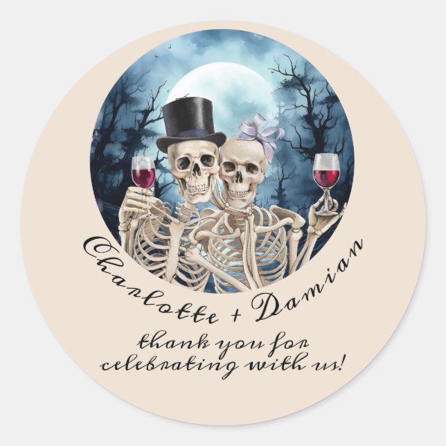 Hallowen Gothic Skulls Tarot The Lovers Wedding Classic Round Sticker (Front)