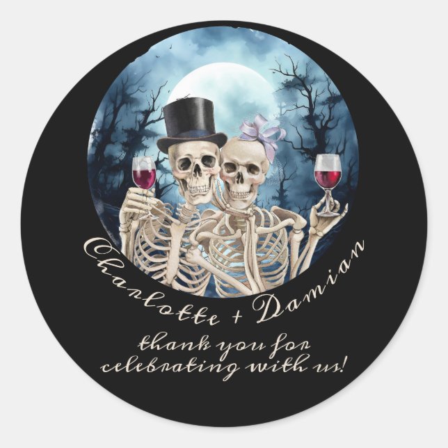 Hallowen Gothic Skulls Tarot The Lovers Wedding Classic Round Sticker (Front)