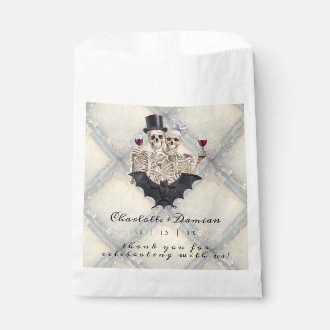 Hallowen Gothic Skulls Tarot The Lovers Wedding Favour Bags (Front)