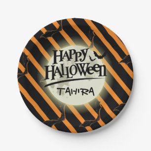 Hallowen Stripes and Bats Paper Plate